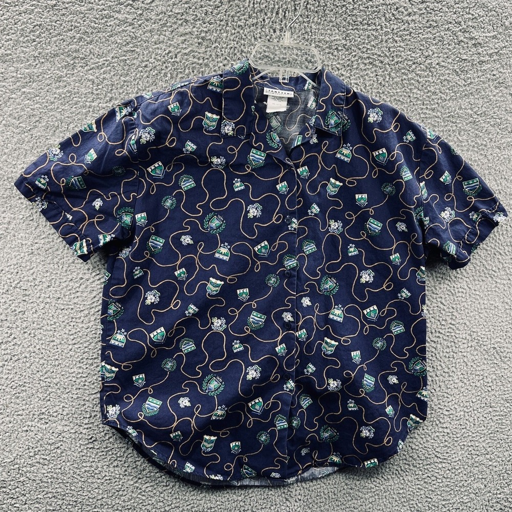 Vintage 90s Jantzen Womens Button Front Shirt 24 Nautical Rope Crest Resort